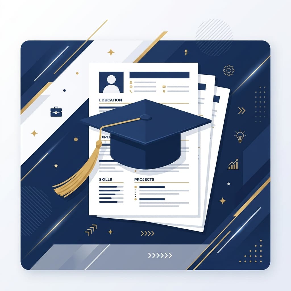 Graduation cap resting on top of a professional resume
